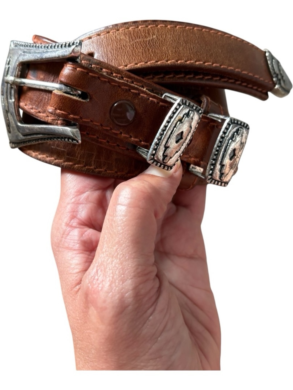 Stetson Western Leather Belt Brown Silver Concho Size 36 Cowboy Southwestern